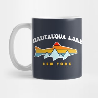 Chautauqua Lake New York NY Retro Sunet Fishing Mug